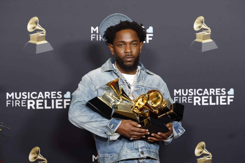 Kendrick Lamar wins five Grammys, surpassing Jay-Z to become the most-awarded rapper with 27 overall